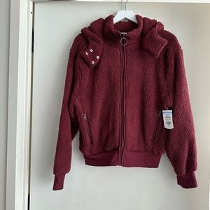 Olivia Sky Maroon Zip Fleece Hoodie NWT